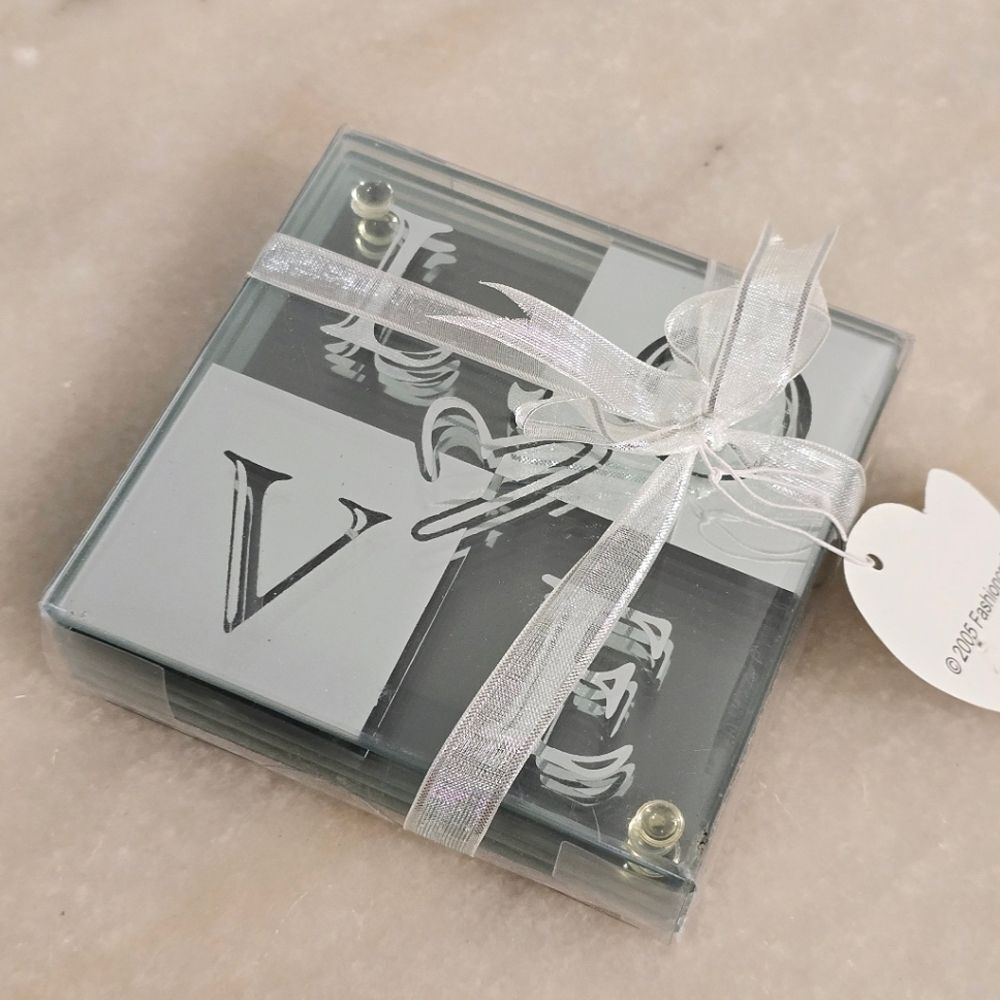 NEW LOVE set of 4 glass coasters